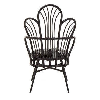 Orsina Java Black Rattan Scalloped Back Chair – Modern Metal Frame