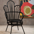 Orsina Java Black Rattan Scalloped Back Chair – Modern Metal Frame