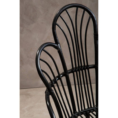 Orsina Java Black Rattan Scalloped Back Chair – Modern Metal Frame
