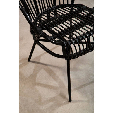 Orsina Java Black Rattan Scalloped Back Chair – Modern Metal Frame