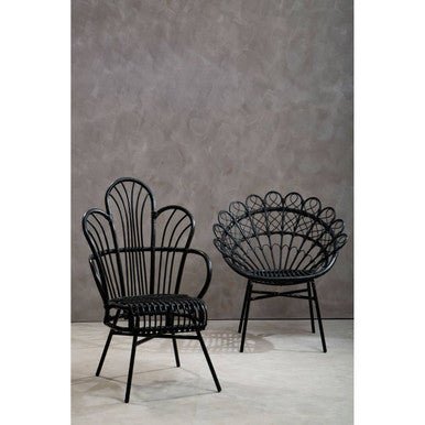 Orsina Java Black Rattan Scalloped Back Chair – Modern Metal Frame