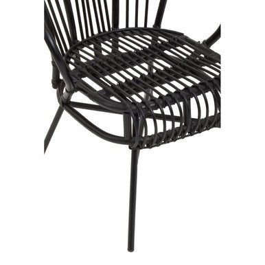 Orsina Java Black Rattan Scalloped Back Chair – Modern Metal Frame