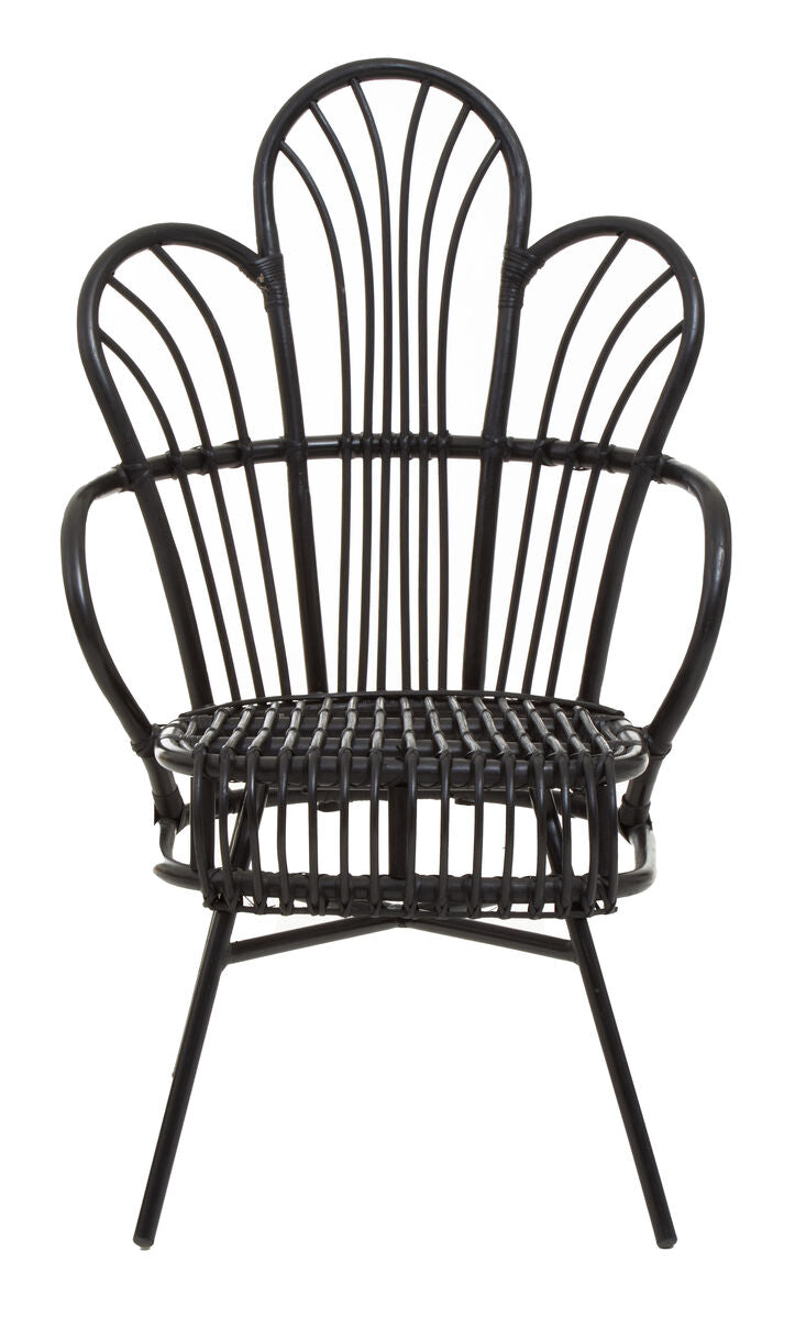 Orsina Java Black Rattan Scalloped Back Chair – Modern Metal Frame