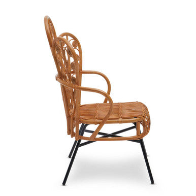Orsina Java Natural Rattan Scalloped Back Accent Chair – Metal Base