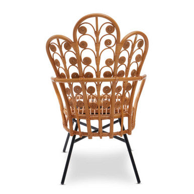 Orsina Java Natural Rattan Scalloped Back Accent Chair – Metal Base