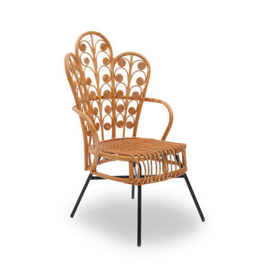 Orsina Java Natural Rattan Scalloped Back Accent Chair – Metal Base
