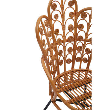 Orsina Java Natural Rattan Scalloped Back Accent Chair – Metal Base