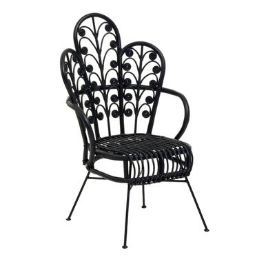 Orsina Java Black Rattan Scalloped Back Accent Chair – Handwoven