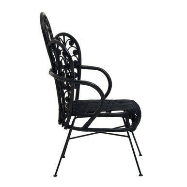 Orsina Java Black Rattan Scalloped Back Accent Chair – Handwoven