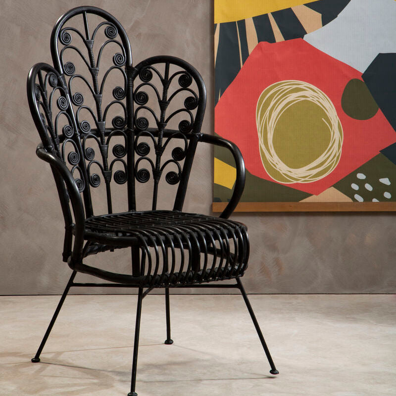 Orsina Java Black Rattan Scalloped Back Accent Chair – Handwoven