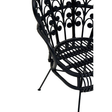 Orsina Java Black Rattan Scalloped Back Accent Chair – Handwoven