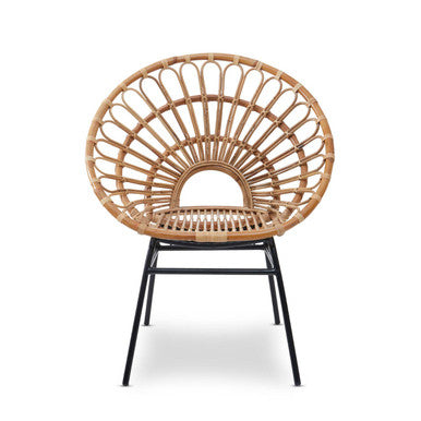 Orsina Java Natural Rattan Flared Back Accent Chair | Black Metal Frame