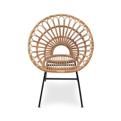 Orsina Java Natural Rattan Flared Back Accent Chair | Black Metal Frame