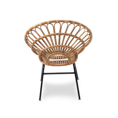 Orsina Java Natural Rattan Flared Back Accent Chair | Black Metal Frame
