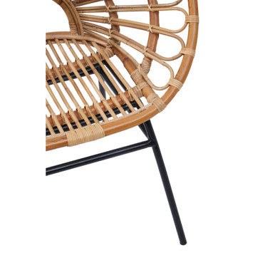 Orsina Java Natural Rattan Flared Back Accent Chair | Black Metal Frame