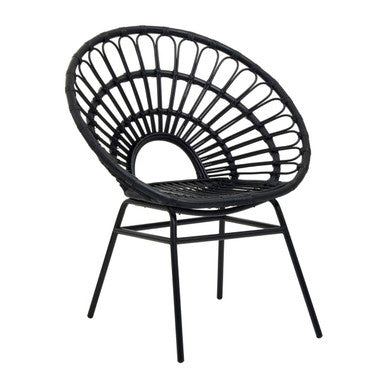 Orsina Java Black Natural Rattan Flared Back Modern Accent Chair