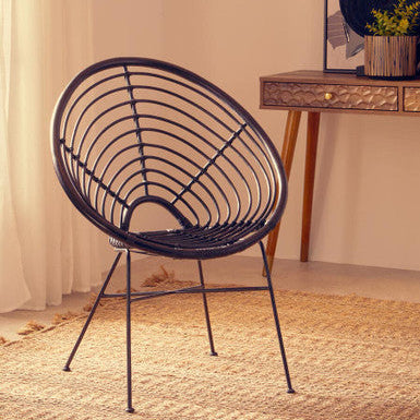 Orsina Java Black Natural Rattan Round Accent Chair – Modern Lounge