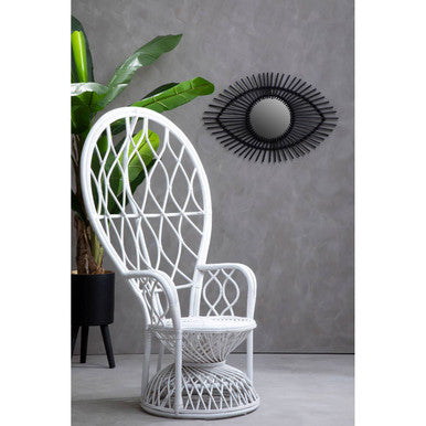 Orsina Java Grey and White Natural Rattan Curved Accent Chair