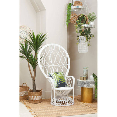 Orsina Java Grey and White Natural Rattan Curved Accent Chair