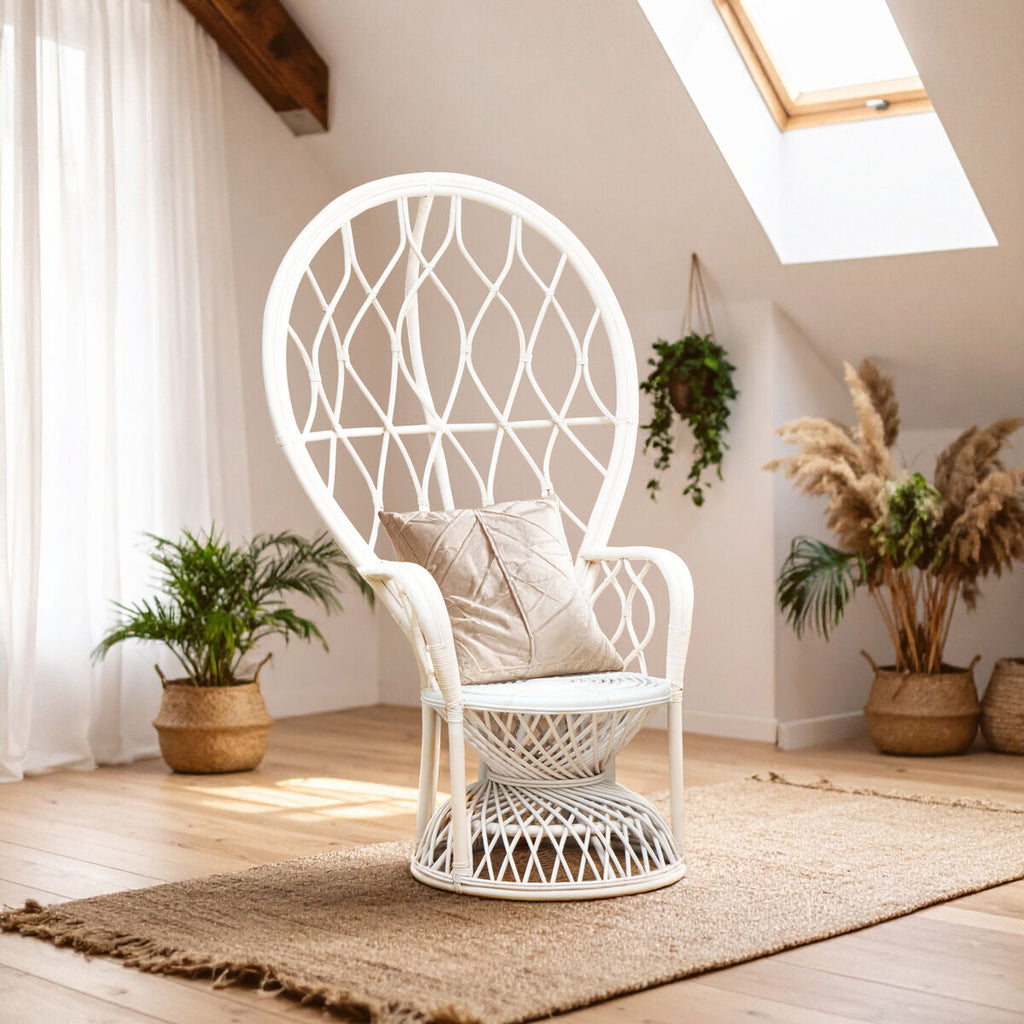 Orsina Java Grey and White Natural Rattan Curved Accent Chair