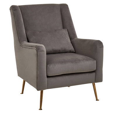 Orsina Doucet Grey Velvet Accent Chair with Gold Finish Legs