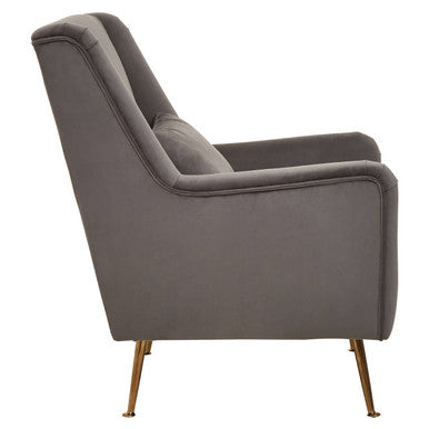 Orsina Doucet Grey Velvet Accent Chair with Gold Finish Legs