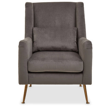 Orsina Doucet Grey Velvet Accent Chair with Gold Finish Legs