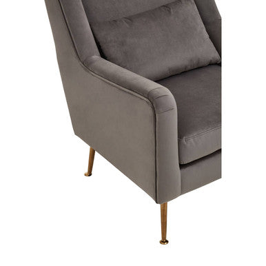 Orsina Doucet Grey Velvet Accent Chair with Gold Finish Legs