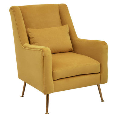 Orsina Yellow Velvet Accent Chair | Mid-Century Gold Finish Legs