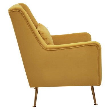 Orsina Yellow Velvet Accent Chair | Mid-Century Gold Finish Legs