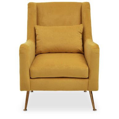 Orsina Yellow Velvet Accent Chair | Mid-Century Gold Finish Legs