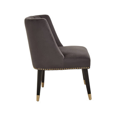 Orsina Doucet Grey Velvet Dining Chair | Mid-Century Black Legs