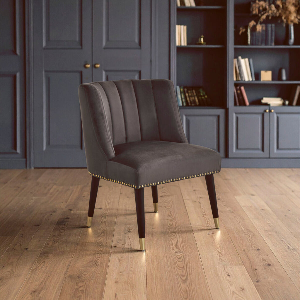 Orsina Doucet Grey Velvet Dining Chair | Mid-Century Black Legs