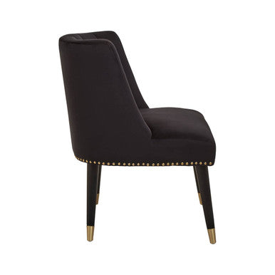 Orsina Doucet Black Velvet Dining Chair with Gold-Tipped Legs