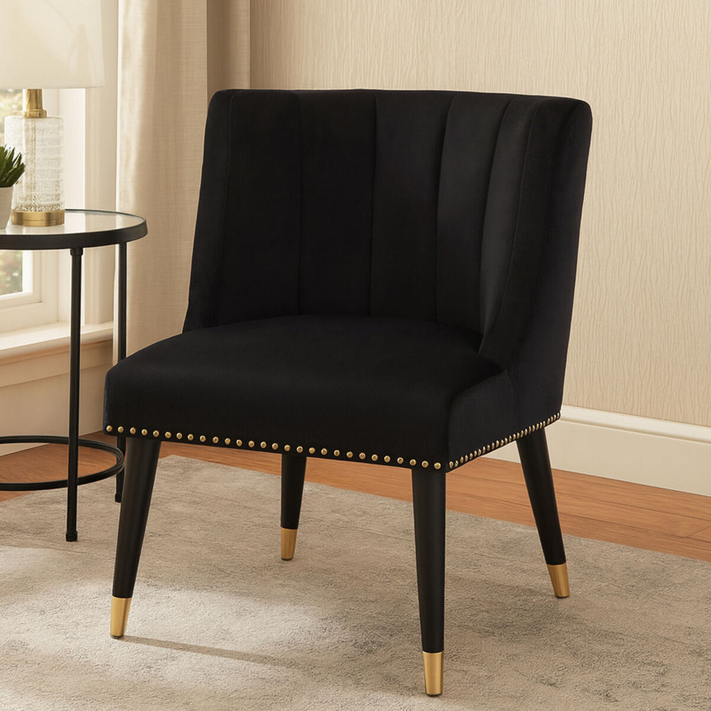Orsina Doucet Black Velvet Dining Chair with Gold-Tipped Legs