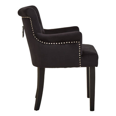 Orsina Doucet Black Velvet Dining Chair | Tufted Ring Back Accent Chair