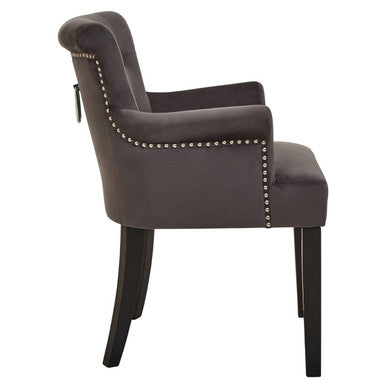 Orsina Doucet Grey Velvet Dining Chair | Tufted Ring Back Accent