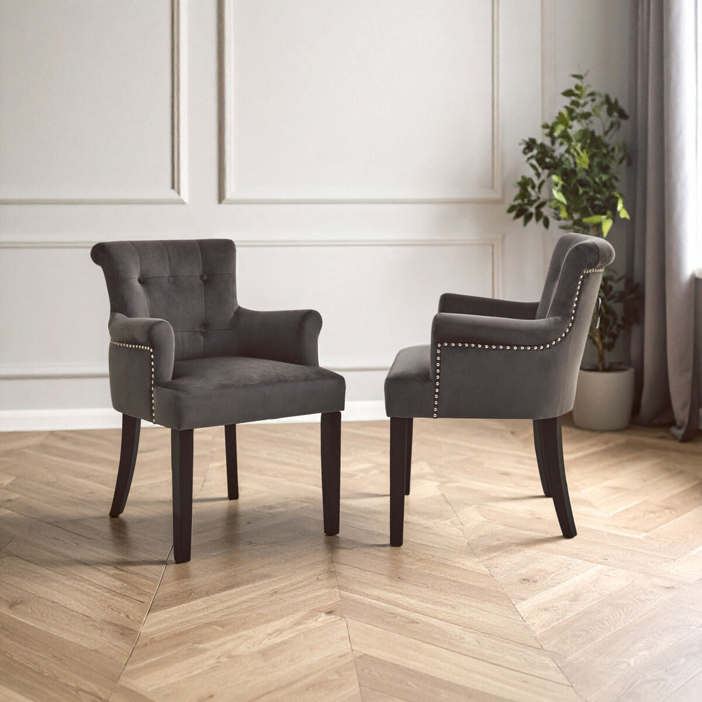 Orsina Doucet Grey Velvet Dining Chair | Tufted Ring Back Accent