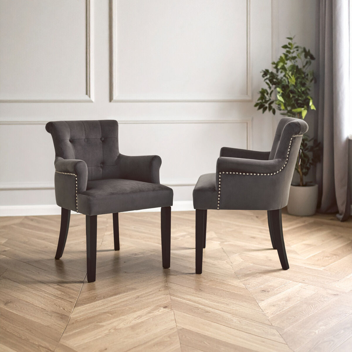 Orsina Doucet Grey Velvet Dining Chair | Tufted Ring Back Accent
