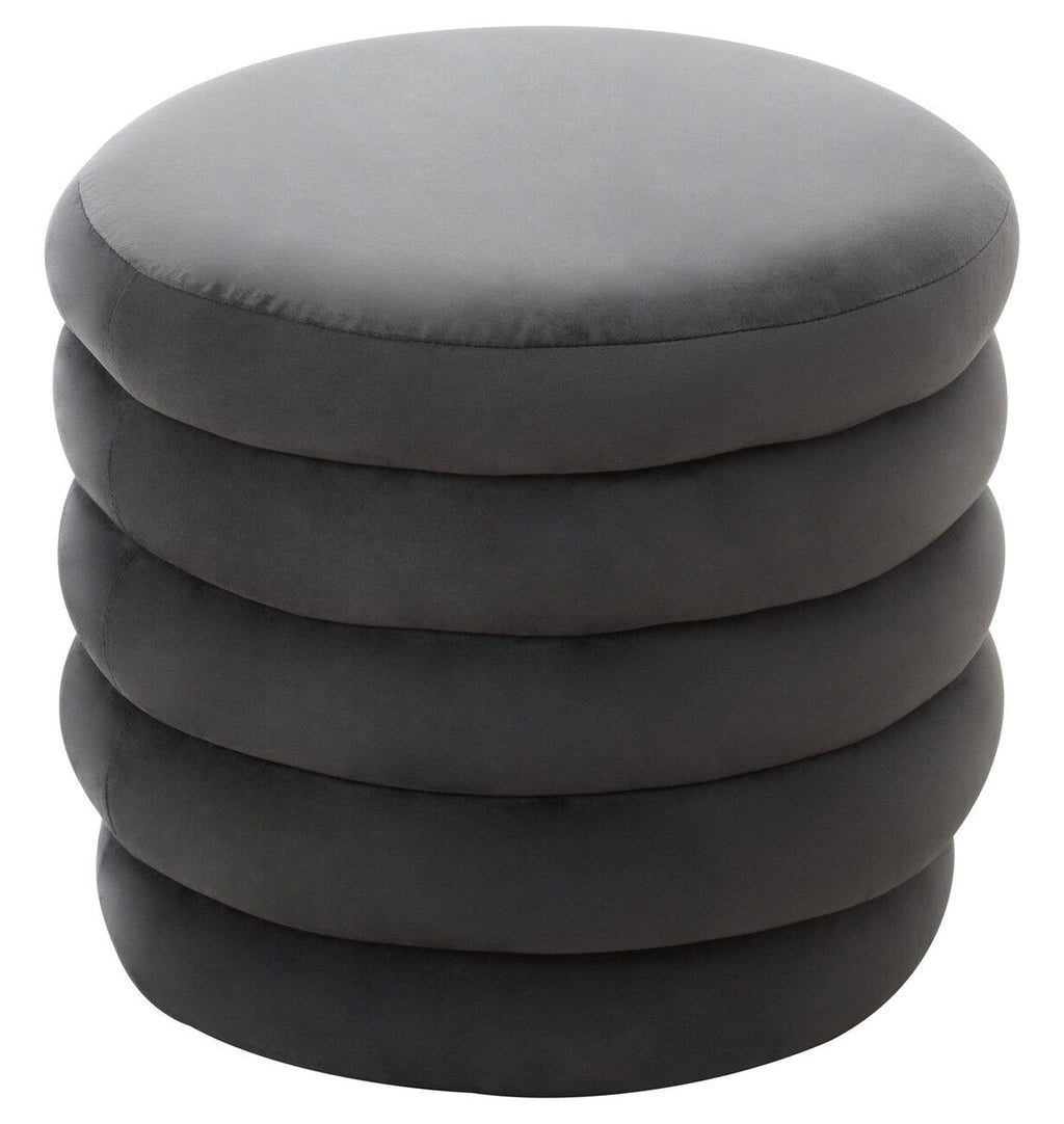 Orsina Helen Round Velvet Footstool – Graphite Grey Ottoman Stool
