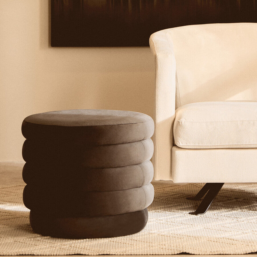 Orsina Helen Round Velvet Footstool – Graphite Grey Ottoman Stool
