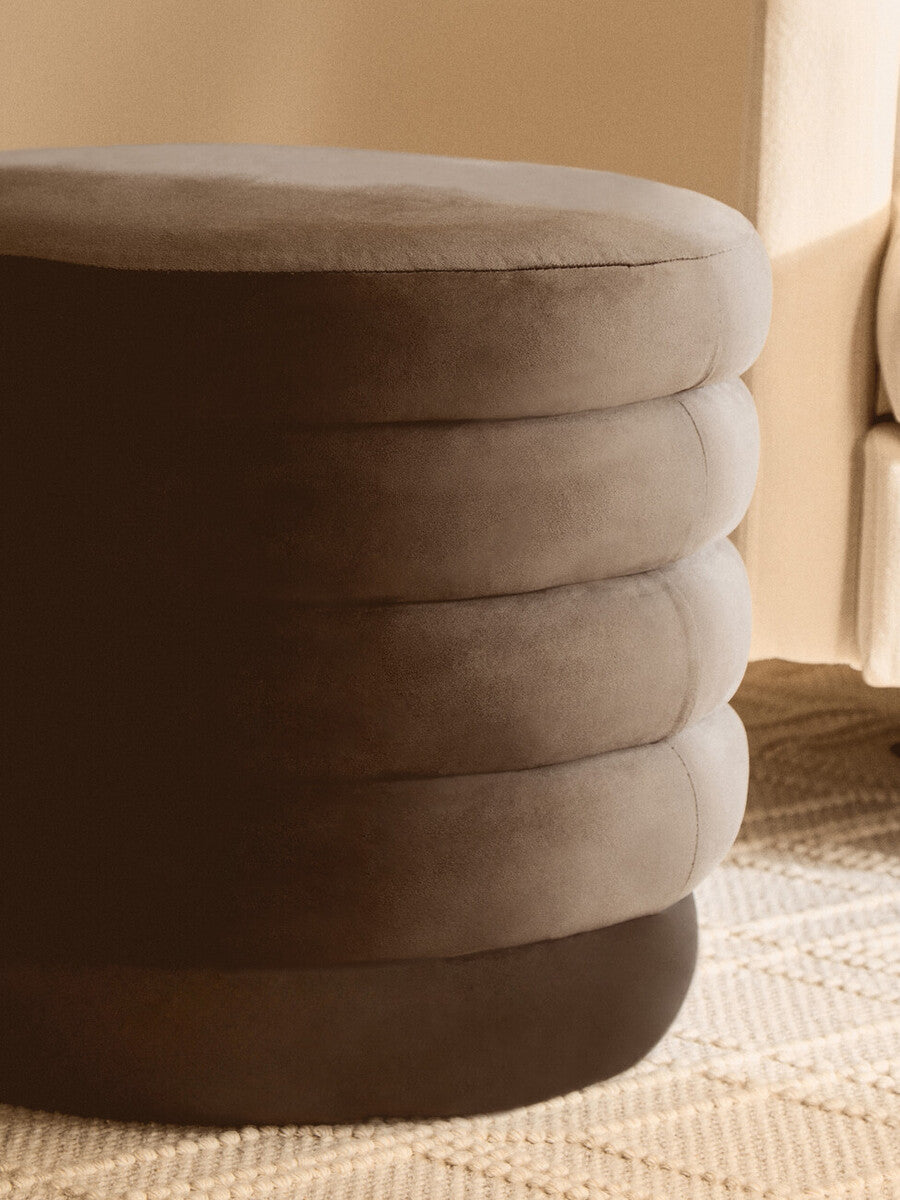 Orsina Helen Round Velvet Footstool – Graphite Grey Ottoman Stool