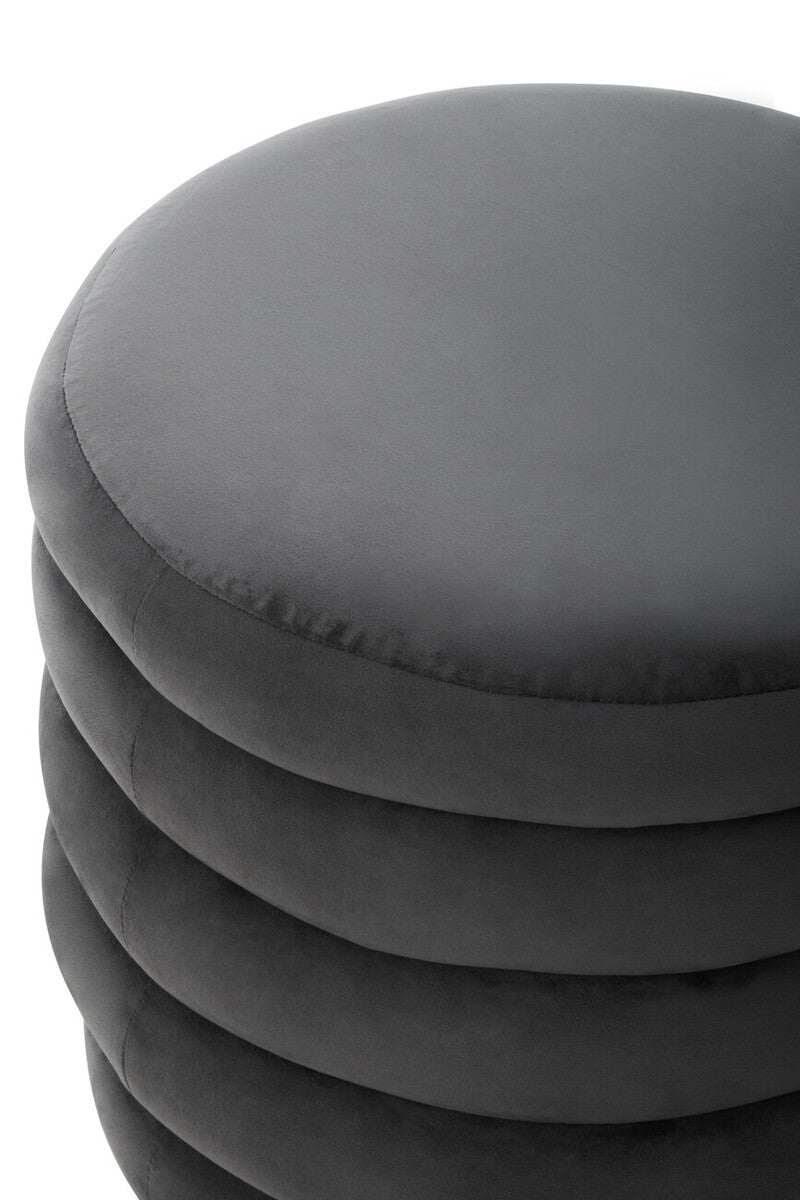 Orsina Helen Round Velvet Footstool – Graphite Grey Ottoman Stool