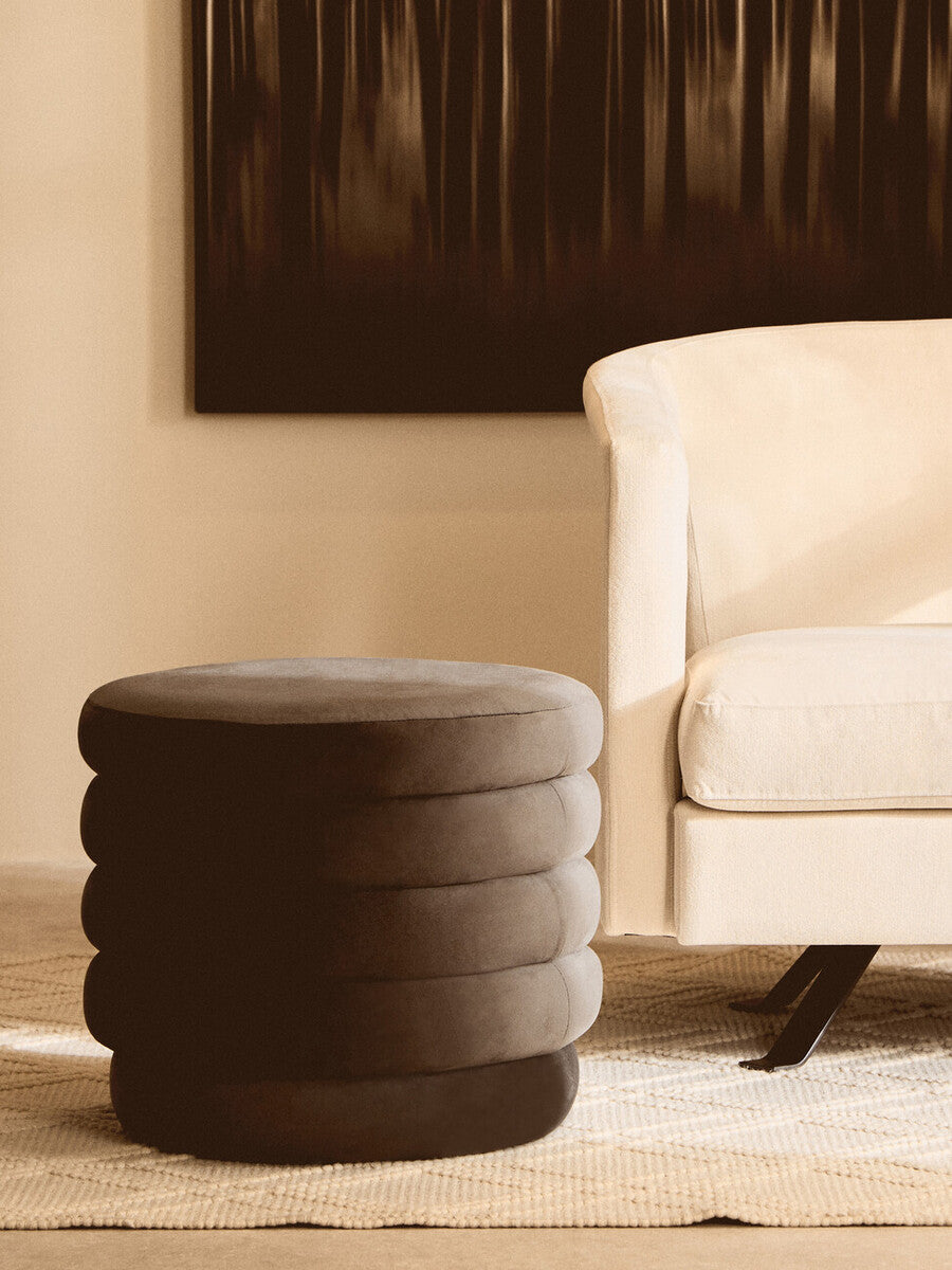 Orsina Helen Round Velvet Footstool – Graphite Grey Ottoman Stool