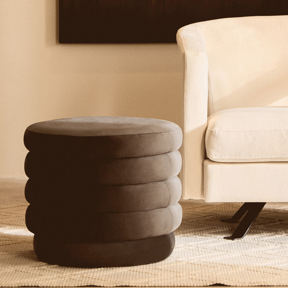 Orsina Helen Round Velvet Footstool – Graphite Grey Ottoman Stool