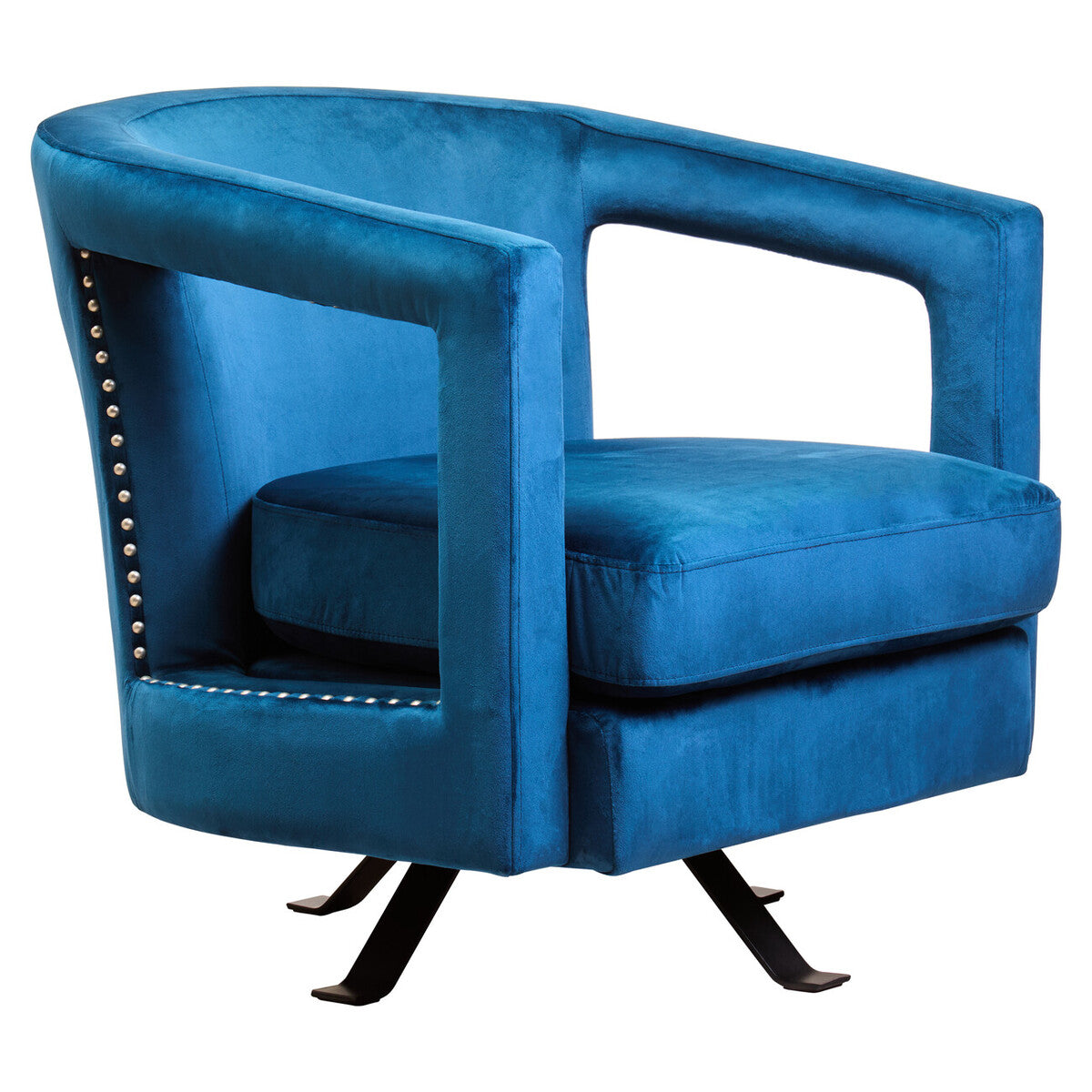 Orsina Hestia Blue Velvet Swivel Chair – Modern Studded Armchair