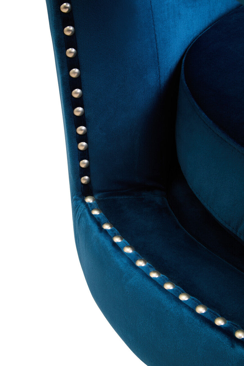 Orsina Hestia Blue Velvet Swivel Chair – Modern Studded Armchair