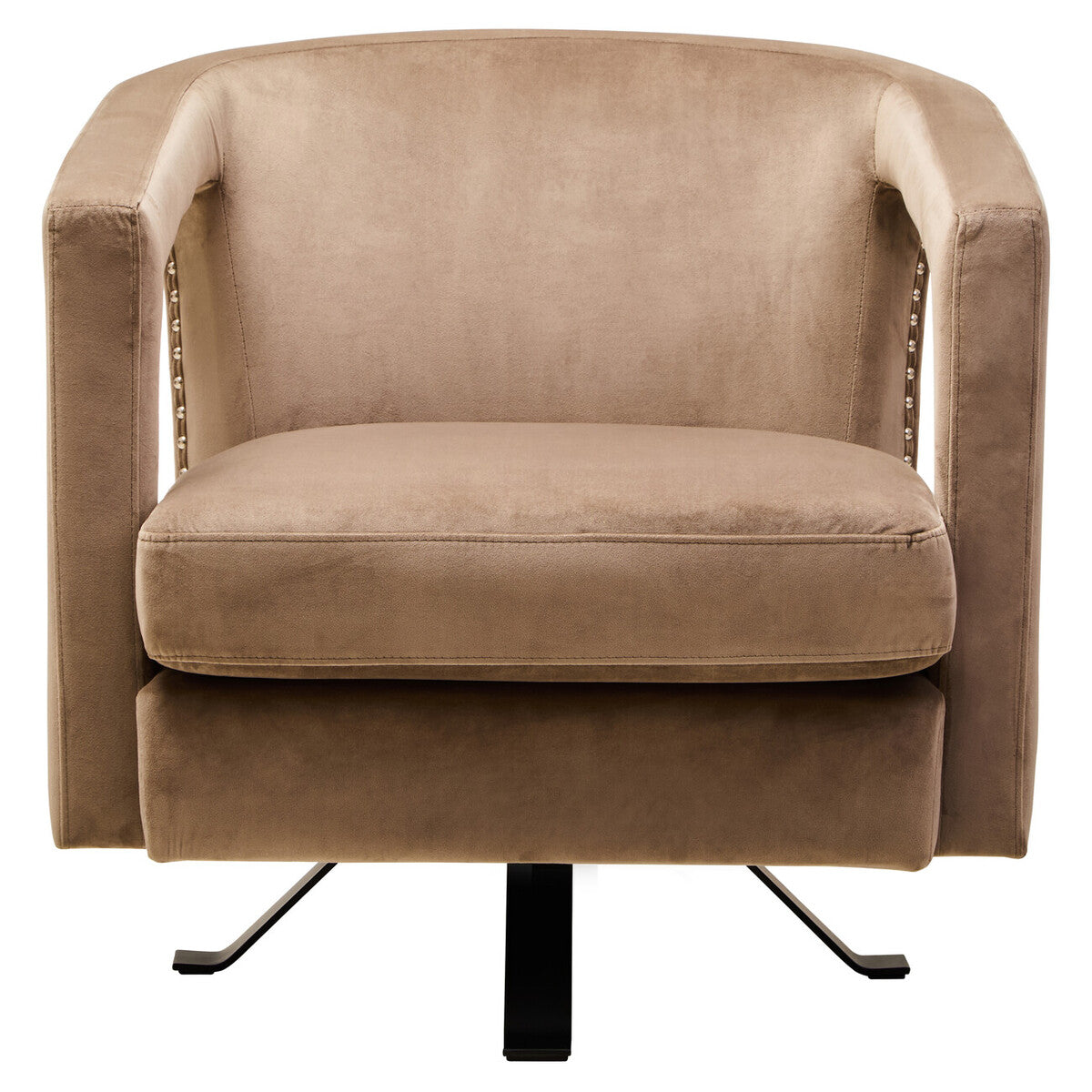Orsina Hestia Mink Velvet Swivel Accent Chair with Stud Detail