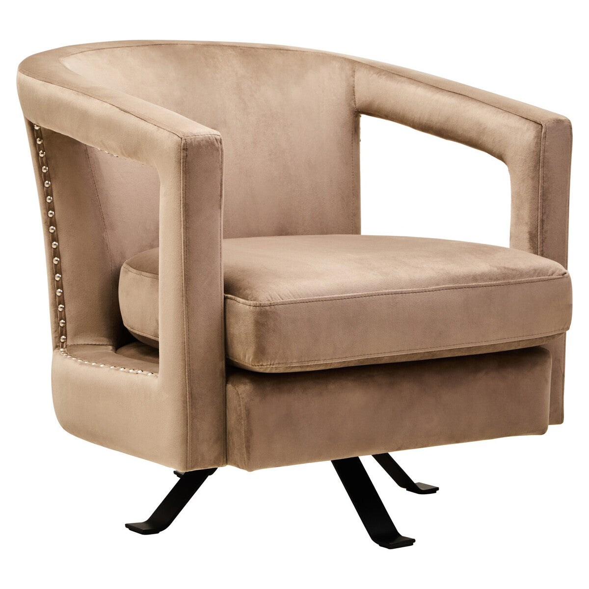 Orsina Hestia Mink Velvet Swivel Accent Chair with Stud Detail