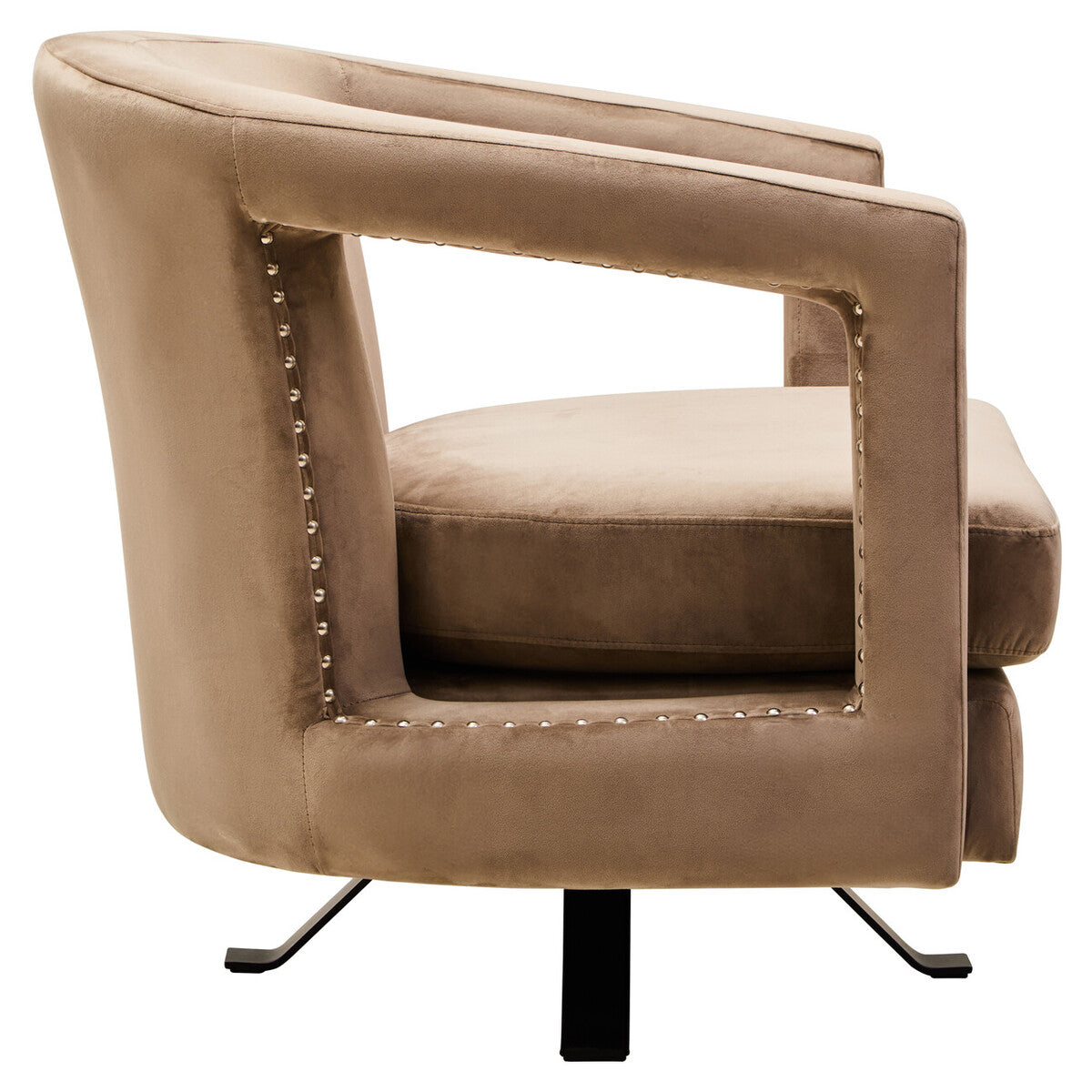 Orsina Hestia Mink Velvet Swivel Accent Chair with Stud Detail